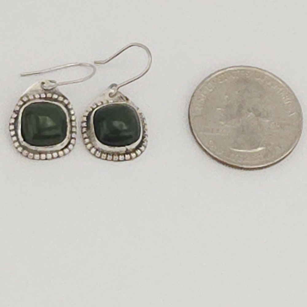 Vintage Sterling Silver Green Stone Dangle Earrings - Picture 4 of 4